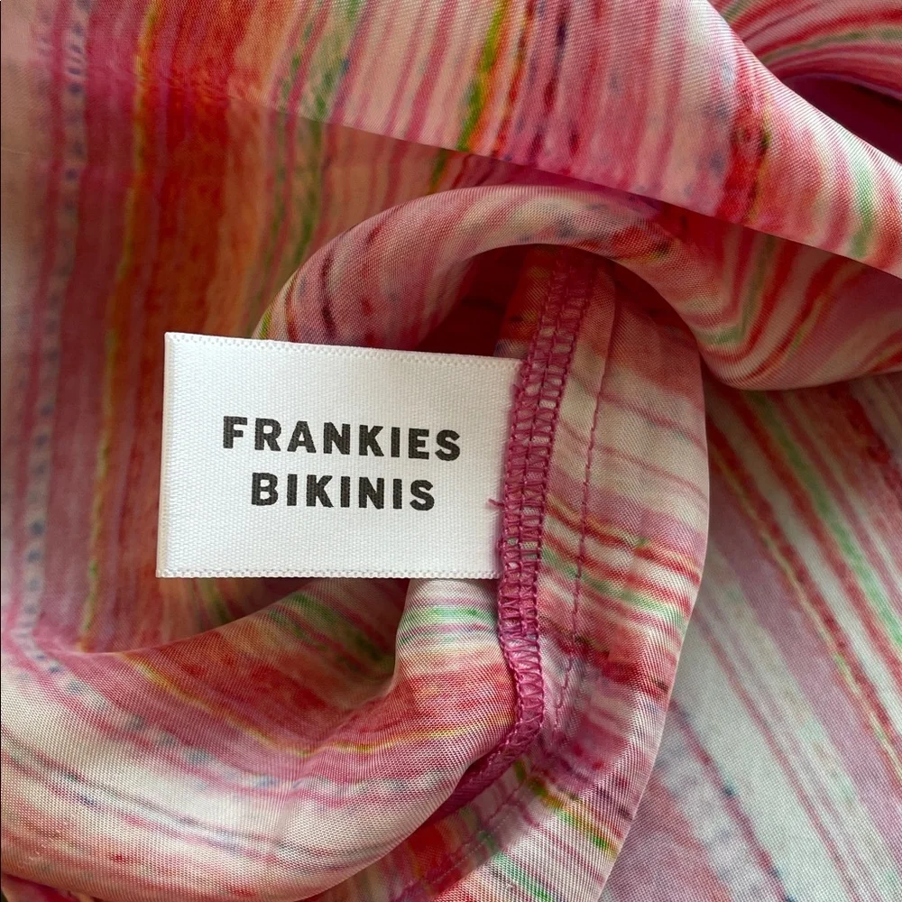 NWT Frankie’s Bikinis Fifi Medium (M) Cover Up/ Button Down Striped Pink Green